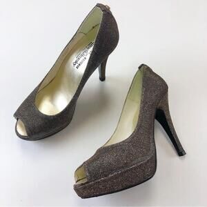 STUART Weitzman Shoes for Russell & Bromley metallic sparkle platform pumps